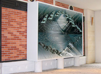 « Passage Miroir » - architecture, impression numérique sous plexiglas - 150 cm x 250 cm x 40 cm - 2006 Cette œuvre fractale occupe le hall de l'immeuble du 110 Quai de Jemmapes à Paris.